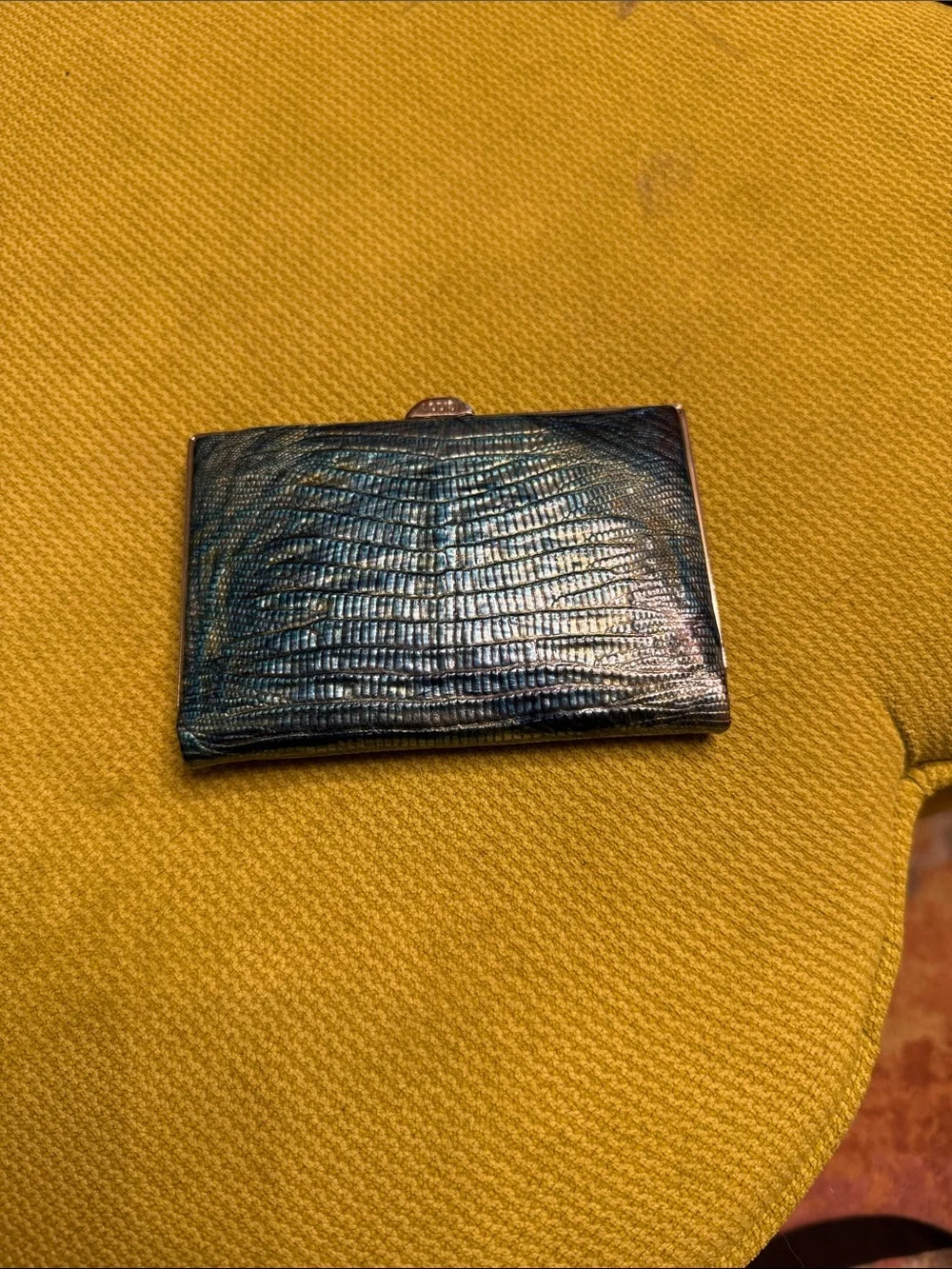 Lodis Iridescent Blue Lizard-Textured Evening Card Holder